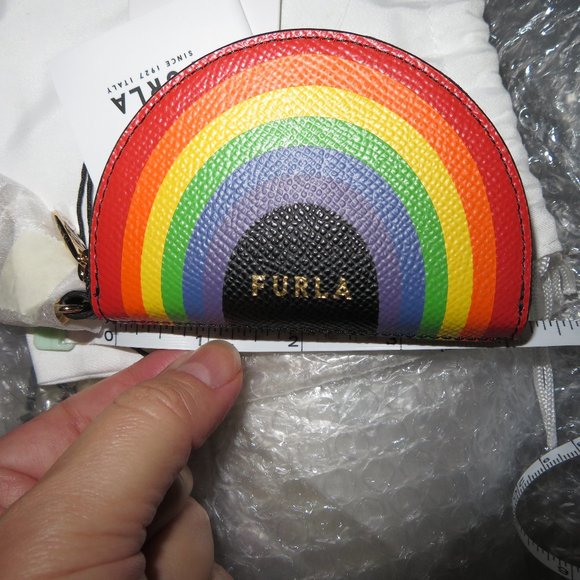 FURLA Rainbow Leather Keychain Zipped Coin Purse - Picture 2 of 8